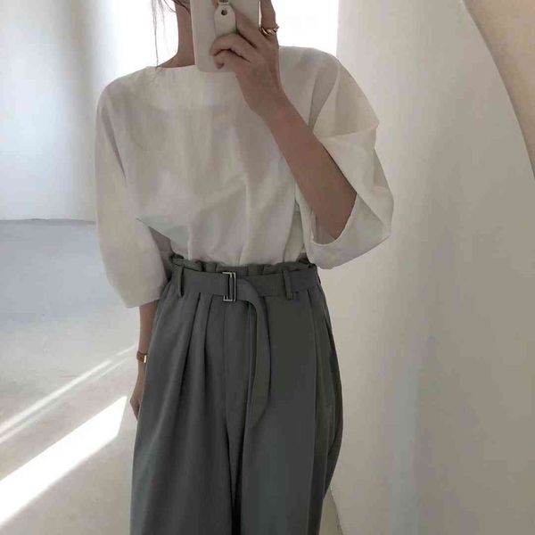 brief femme gentle chic sweet fashion solid o-neck summer streetwear stylish short sleeves all match loose blouses 210421, White
brief femme gentle chic sweet fashion solid o-neck summer streetwear stylish short sleeves all match loose blouses 210421, White
