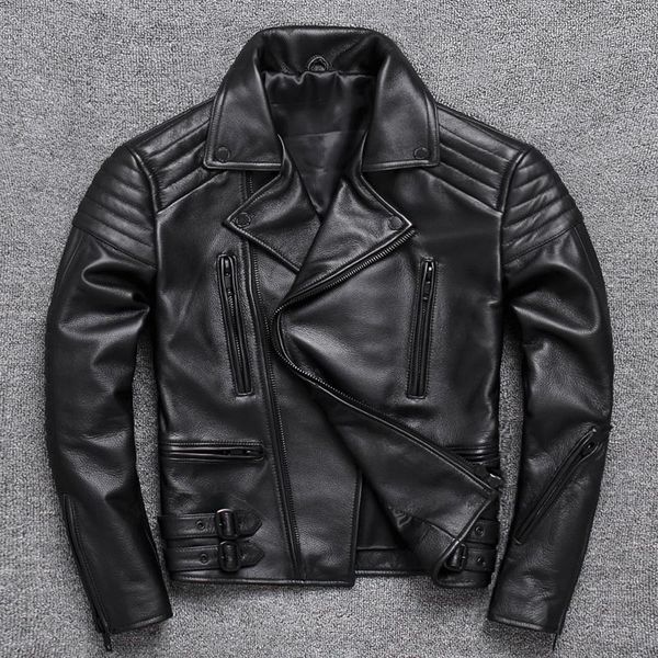 men's leather & faux inclined zipper locomotive model import thick head layer cowhide lear coat man punk rock restoring ancient ways tr, Black
men's leather & faux inclined zipper locomotive model import thick head layer cowhide lear coat man punk rock restoring ancient ways tr, Black