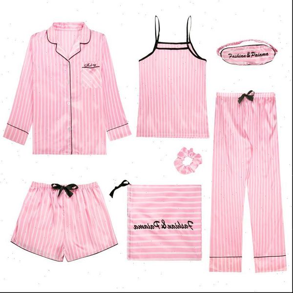 spring summer 7 pcs set women sleepwear silk pijamas pajamas print shorts long sleeve elastic waist pants full lounge, Black;red
spring summer 7 pcs set women sleepwear silk pijamas pajamas print shorts long sleeve elastic waist pants full lounge, Black;red