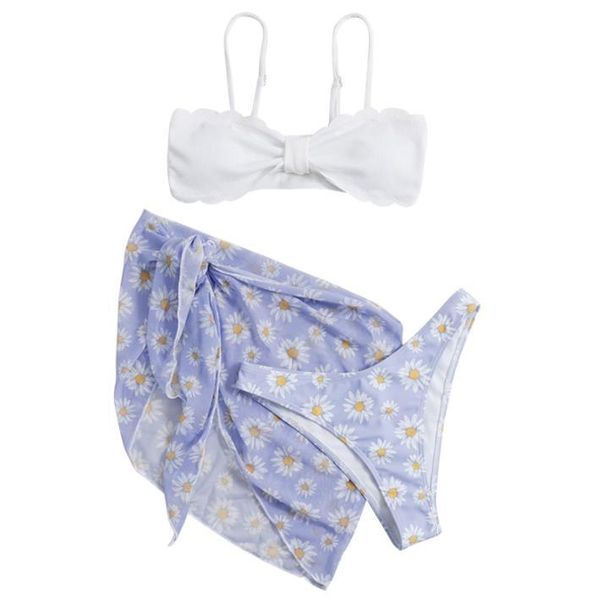 women backless split swimsuit set solid color bikini+daisy print panties+see-through cover ups women's swimwear, White;black
women backless split swimsuit set solid color bikini+daisy print panties+see-through cover ups women's swimwear, White;black