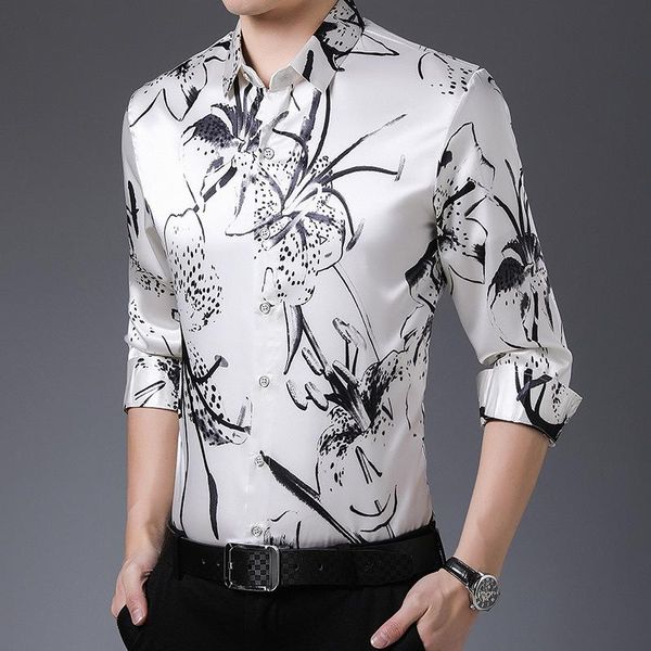 men's casual shirts men white fashion floral print slim lapel long-sleeved shirt trend young brand clothing, White;black
men's casual shirts men white fashion floral print slim lapel long-sleeved shirt trend young brand clothing, White;black