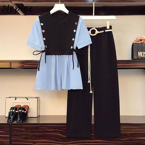 women's two piece pants neploe temperament patch design sense female pant sets o-neck short sleeve + high waist wide-leg 2pcs summer s, White
women's two piece pants neploe temperament patch design sense female pant sets o-neck short sleeve + high waist wide-leg 2pcs summer s, White