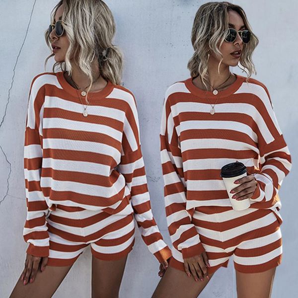 casual knitted summer women striped contrast suit with shorts for o neck loose sweater two piece set women's sweaters, White;black
casual knitted summer women striped contrast suit with shorts for o neck loose sweater two piece set women's sweaters, White;black