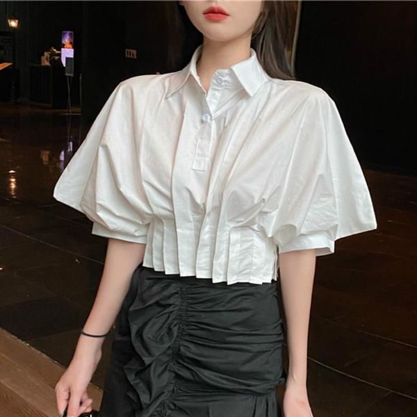 women's blouses & shirts fashiom design women short lantern sleeve puff black pleated, White
women's blouses & shirts fashiom design women short lantern sleeve puff black pleated, White