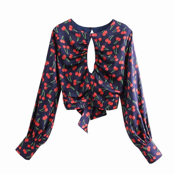 women's polos spring ladies cute cherry print long sleeve short blouse women fashion o-neck knotted backless satin shirt chic, White
women's polos spring ladies cute cherry print long sleeve short blouse women fashion o-neck knotted backless satin shirt chic, White