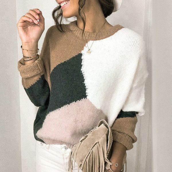 geometric women's sweater knitted patchwork o-neck long sleeve femme pullover warm spring autumn ladies knitting jumper 210524, White;black
geometric women's sweater knitted patchwork o-neck long sleeve femme pullover warm spring autumn ladies knitting jumper 210524, White;black