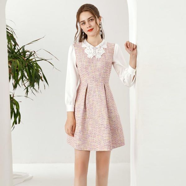 casual dresses 2021 spring lace lapel long sleeve patchwork pink tweed fashion holiday cute elegant mini dress, Black;gray
casual dresses 2021 spring lace lapel long sleeve patchwork pink tweed fashion holiday cute elegant mini dress, Black;gray