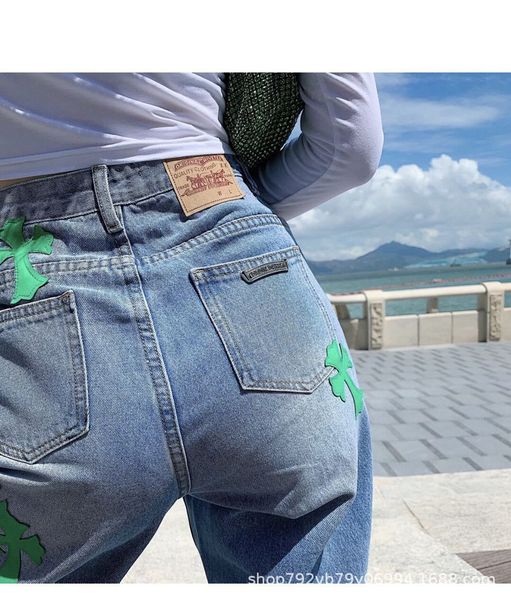 crosin ch crow heart # father jeans green leather veneer decoration light blue cross denim stitching, White;black
crosin ch crow heart # father jeans green leather veneer decoration light blue cross denim stitching, White;black