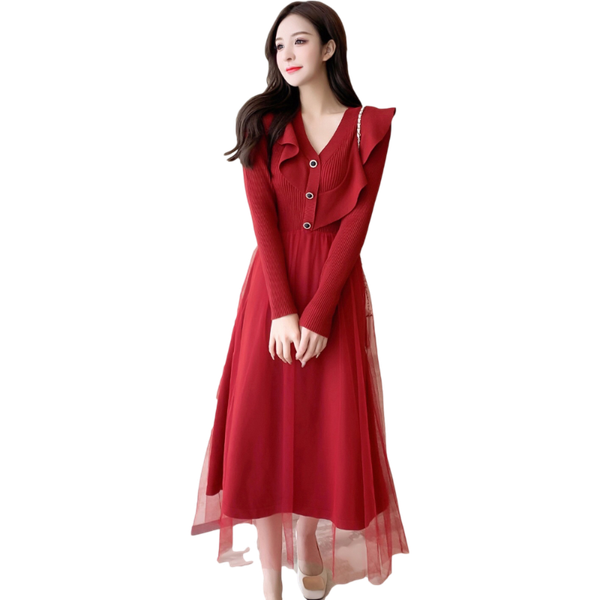 casual dresses autumn winter women korean 2021 wholesale arrival mid-length long-sleeved knitted dress mesh stitching waist and wooden ears, Black;gray
casual dresses autumn winter women korean 2021 wholesale arrival mid-length long-sleeved knitted dress mesh stitching waist and wooden ears, Black;gray