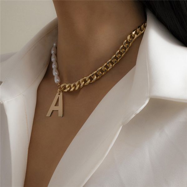 european imitation pearl pendant necklaces simple splicing irregular clavicle chain women retro letter a gold necklace jewelry accessories, Silver 
european imitation pearl pendant necklaces simple splicing irregular clavicle chain women retro letter a gold necklace jewelry accessories, Silver