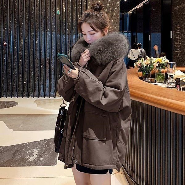women's fur & faux work clothes cotton oversize fashion 2021 winter small thickened loose port style, Black
women's fur & faux work clothes cotton oversize fashion 2021 winter small thickened loose port style, Black