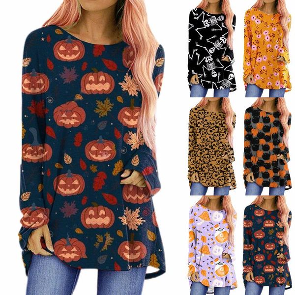 women's t-shirt plus size fashion round neck halloween theme printing casual long-sleeved graphic tees clothes women, White
women's t-shirt plus size fashion round neck halloween theme printing casual long-sleeved graphic tees clothes women, White