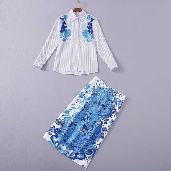 european and american women's wear 2020 winter new style long-sleeved striped shirt court printed slit skirt fashion suits, White
european and american women's wear 2020 winter new style long-sleeved striped shirt court printed slit skirt fashion suits, White