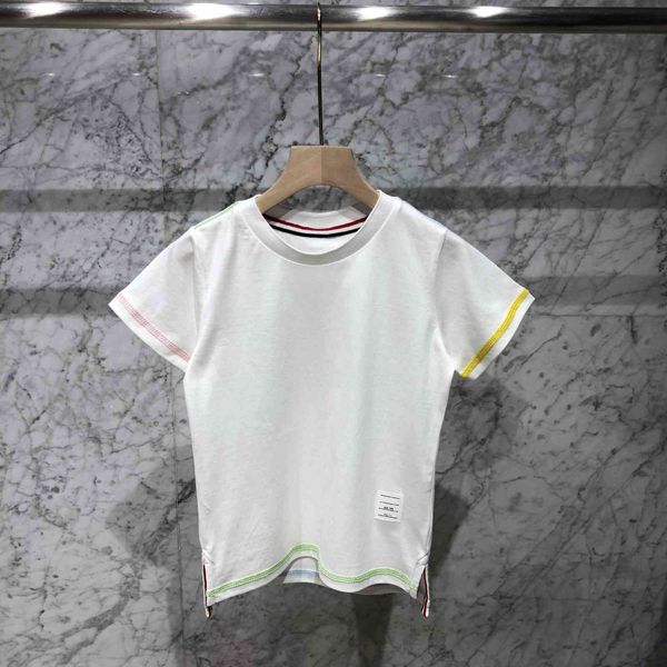 high version 21ss summer new boys' and girls' multicolor thread t-shirt style cotton children's wear round neck short sleeve, White
high version 21ss summer new boys' and girls' multicolor thread t-shirt style cotton children's wear round neck short sleeve, White