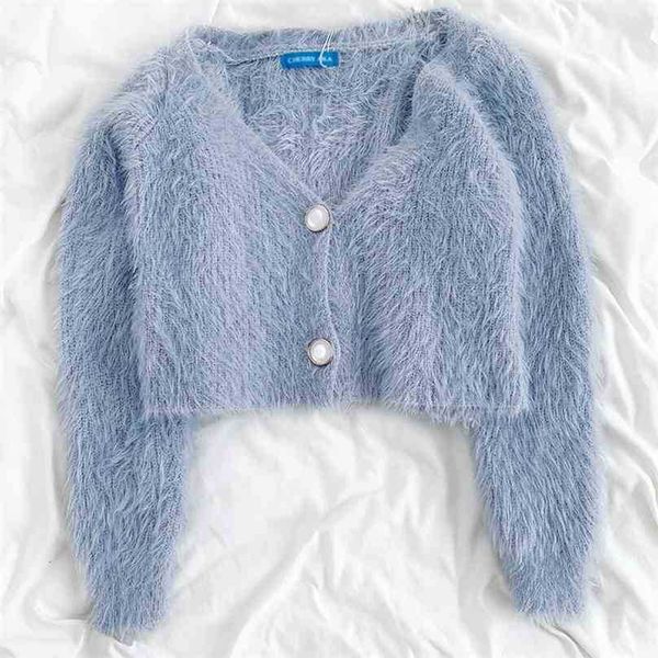 autumn winter furry short cardigan women slim long sleeve button up crop sweater ladies knitted 210525, White;black
autumn winter furry short cardigan women slim long sleeve button up crop sweater ladies knitted 210525, White;black