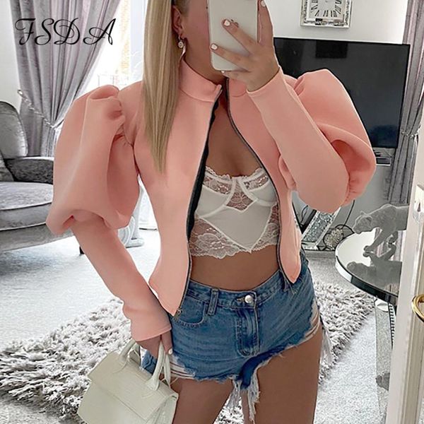 women's jackets fsda 2021 long puff sleeve crop jacket women pink autumn winter casual zip up white fashion vintage coat, Black;brown
women's jackets fsda 2021 long puff sleeve crop jacket women pink autumn winter casual zip up white fashion vintage coat, Black;brown