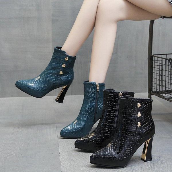 boots winter shoes women's motorcycle leather pointed toe scales warm ankle zipper high heel, Black
boots winter shoes women's motorcycle leather pointed toe scales warm ankle zipper high heel, Black