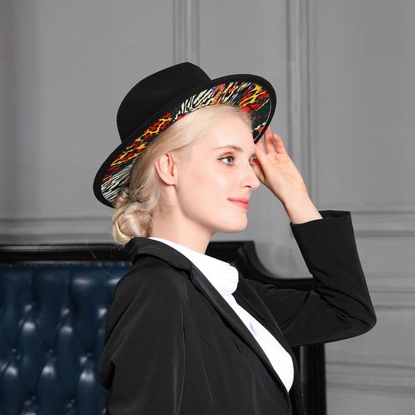 wide brim hats fashion women felt autumn winter big panama fedoras british style vintage lady flat two tone jazz cap, Blue;gray
wide brim hats fashion women felt autumn winter big panama fedoras british style vintage lady flat two tone jazz cap, Blue;gray