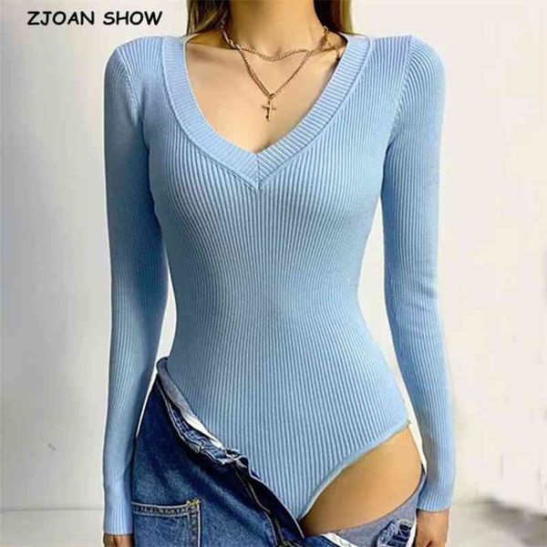 90's vintage ribbed knitting solid color deep v neck long sleeve bodysuit woman short jumpsuit slim fit rompers playsuits 210429, Black;white
90's vintage ribbed knitting solid color deep v neck long sleeve bodysuit woman short jumpsuit slim fit rompers playsuits 210429, Black;white