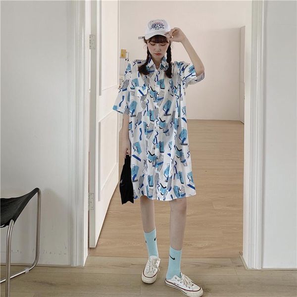 women's blouses & shirts gruiiceen short sleeve blouse shirt female korean style long loose design summer printed dress streetwear, White
women's blouses & shirts gruiiceen short sleeve blouse shirt female korean style long loose design summer printed dress streetwear, White