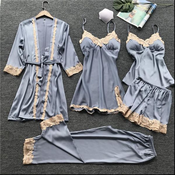 5 pieces pajamas sets autumn women sleepwear pants pijama satin robe nightwear summer silk bathrobe pyjama, Black;red
5 pieces pajamas sets autumn women sleepwear pants pijama satin robe nightwear summer silk bathrobe pyjama, Black;red