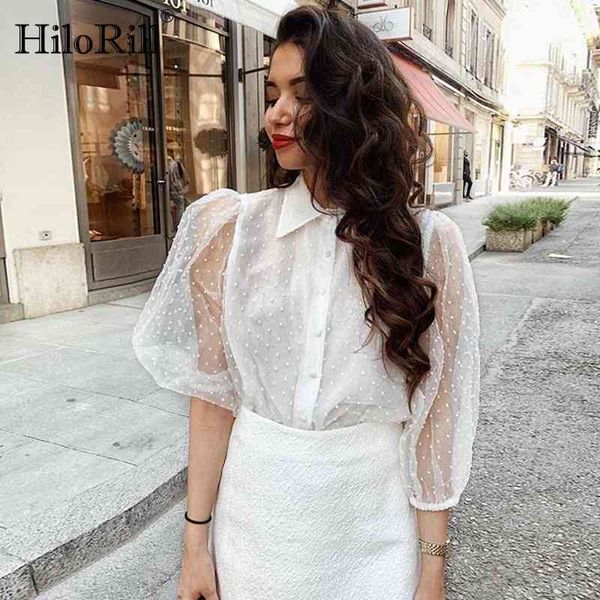 women white lace blouses dot embroidery blouse shirt see through mesh chic blusas lantren sleeve loose 210508
women white lace blouses dot embroidery blouse shirt see through mesh chic blusas lantren sleeve loose 210508