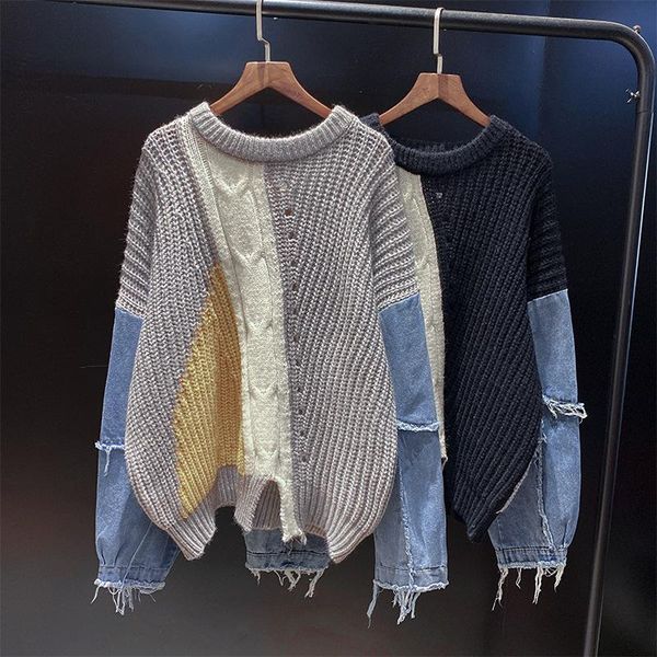 women's sweaters dayifun oversize sweater o-neck pullover patchwork frayed denim split knitted twist jumper chic hip hop baggy, White;black
women's sweaters dayifun oversize sweater o-neck pullover patchwork frayed denim split knitted twist jumper chic hip hop baggy, White;black
