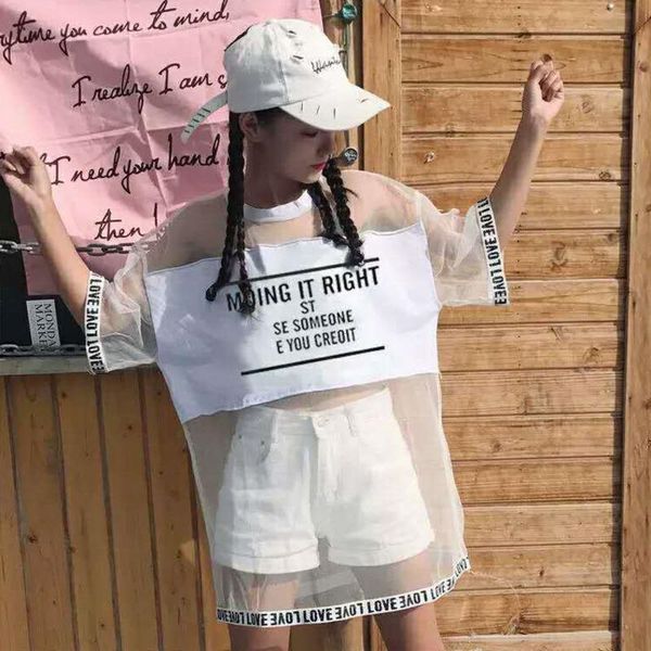 women's t-shirt yiciya fashion women transparent summer ladies loose oversized t shirt short sleeve t-shirts, White
women's t-shirt yiciya fashion women transparent summer ladies loose oversized t shirt short sleeve t-shirts, White