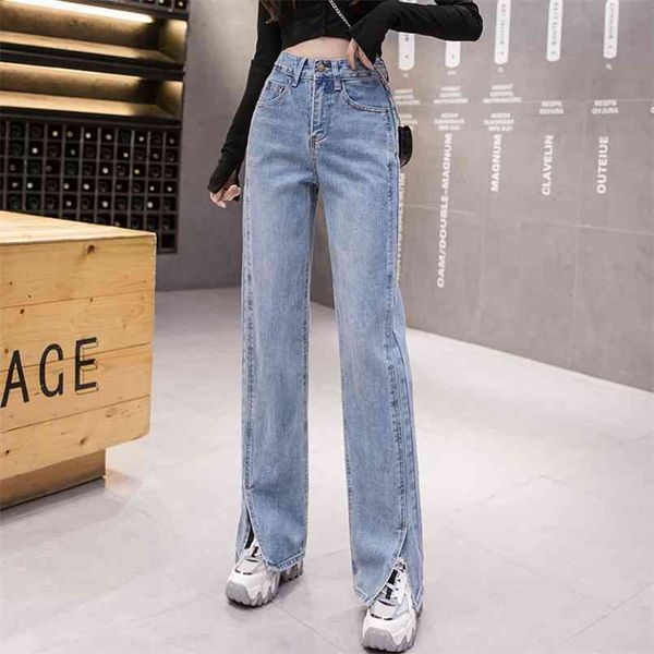 high waist wide leg loose straight split hem jeans for women s l xl 210429, Blue
high waist wide leg loose straight split hem jeans for women s l xl 210429, Blue