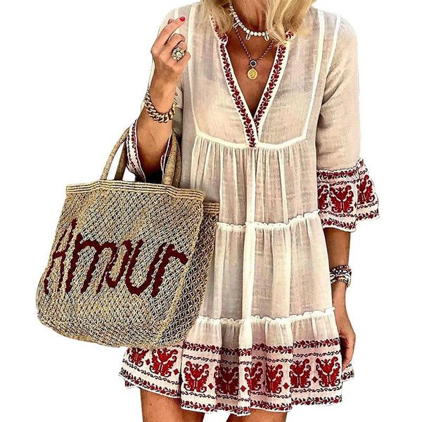 casual dresses autumn cotton and linen dress boho hippie chic women 3/4 sleeve v neck floral embroidery mini shift vintage short, Black;gray
casual dresses autumn cotton and linen dress boho hippie chic women 3/4 sleeve v neck floral embroidery mini shift vintage short, Black;gray
