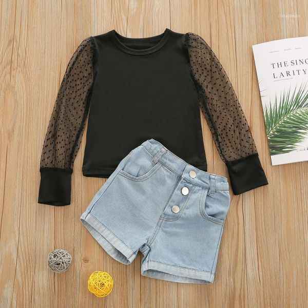 clothing sets 2pcs autumn outfit girls clothes mesh splicing long sleeve round collar t shirt + denim shorts set children casual1, White
clothing sets 2pcs autumn outfit girls clothes mesh splicing long sleeve round collar t shirt + denim shorts set children casual1, White