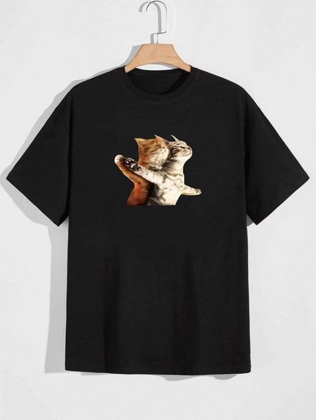 men cat print tee 01ma#, White;black