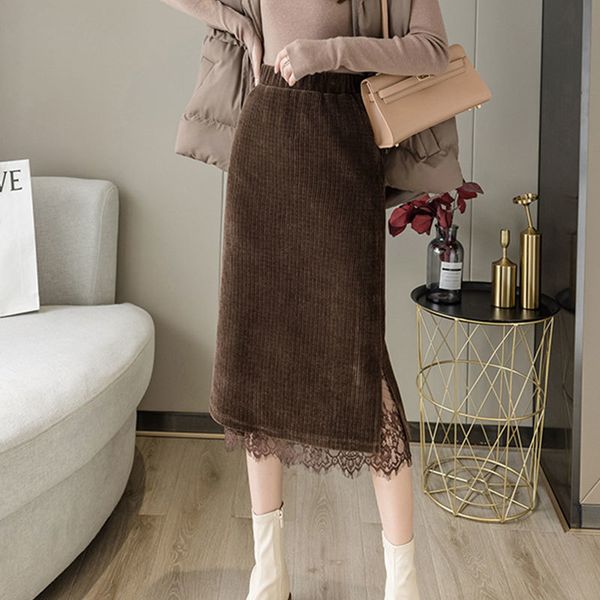 jxmyy autumn and winter plus velvet corduroy skirt female lace stitching high waist split hip skirt mid-length one-step skirt 210412, Black
jxmyy autumn and winter plus velvet corduroy skirt female lace stitching high waist split hip skirt mid-length one-step skirt 210412, Black