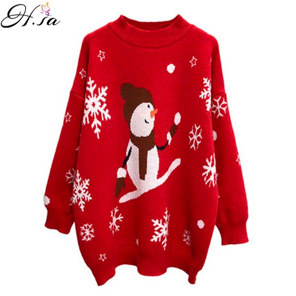 h.sa korean women loose style oversize and jumpers o neck snowman snowflake christmas sweater cartoon pullover 210417, White;black
h.sa korean women loose style oversize and jumpers o neck snowman snowflake christmas sweater cartoon pullover 210417, White;black