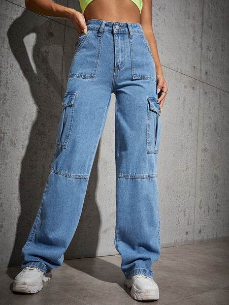 high waist cargo jeans c5u1#, Blue
high waist cargo jeans c5u1#, Blue