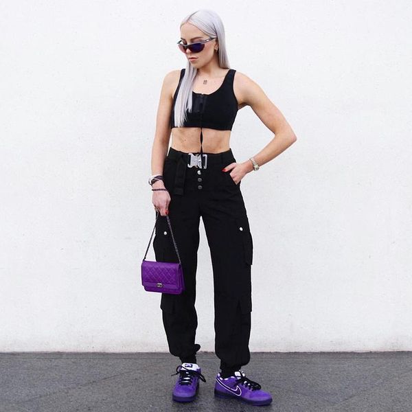 women's pants & capris cool ladies high waist breasted loose casual hip hop cargo workout women street fashion black active trousers, Black;white
women's pants & capris cool ladies high waist breasted loose casual hip hop cargo workout women street fashion black active trousers, Black;white