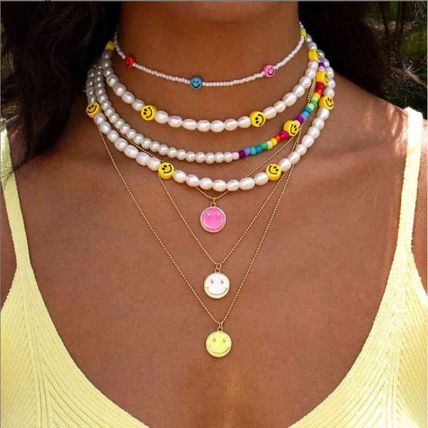 new 18k gold-plated smiley face oil drop pendant necklace for women girl, Silver