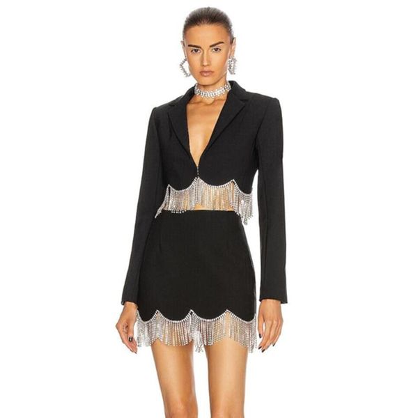 women's tracksuits women autumn v neck long sleeve crystal tassel black mini two piece bodycon set 2021 celebrity fashion, Gray
women's tracksuits women autumn v neck long sleeve crystal tassel black mini two piece bodycon set 2021 celebrity fashion, Gray
