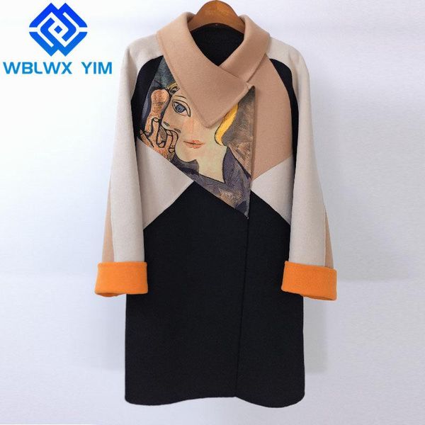 women's wool & blends autumn winter coat women lapel lace up fashion print patchwork long woolen female thick warm overcoat, Black
women's wool & blends autumn winter coat women lapel lace up fashion print patchwork long woolen female thick warm overcoat, Black