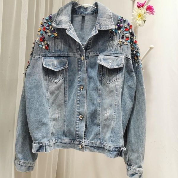 early autumn short jacket with diamond studded beads fashion heavy industry denim coat women's spring and jackets, Black;brown
early autumn short jacket with diamond studded beads fashion heavy industry denim coat women's spring and jackets, Black;brown