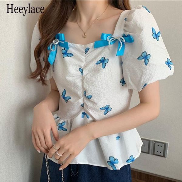 women's blouses & shirts bow butterfly printed girls casual streetwear japanese slim summer women square collar short sleeves, White
women's blouses & shirts bow butterfly printed girls casual streetwear japanese slim summer women square collar short sleeves, White