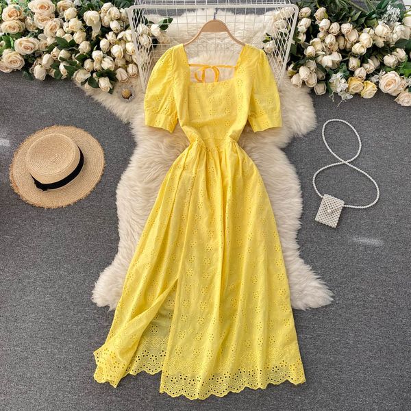 sweet yellow/blue/red/pink hollow out women dress elegant square collar short sleeve high waist casual vestidos female 210426, Black;gray
sweet yellow/blue/red/pink hollow out women dress elegant square collar short sleeve high waist casual vestidos female 210426, Black;gray