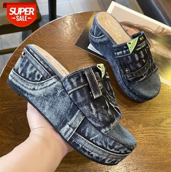 european and american denim wash cloth thick-soled slippers fashion outer wear trifle bottom mid-heel sandals women's shoes #eq7u, Black
european and american denim wash cloth thick-soled slippers fashion outer wear trifle bottom mid-heel sandals women's shoes #eq7u, Black