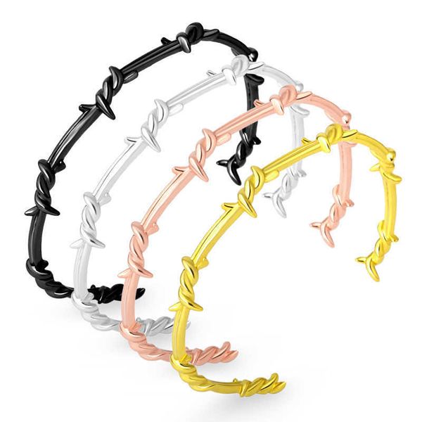 couple men bangle open cuff twist thorns wire pulseras titanium steel geometric bracelet bangles women 16-20cm barbed jewelry q0719, Black
couple men bangle open cuff twist thorns wire pulseras titanium steel geometric bracelet bangles women 16-20cm barbed jewelry q0719, Black