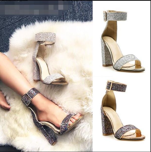 woman glitter bling thick heel sandals sequins chunky high belt buckle sandal, Black
woman glitter bling thick heel sandals sequins chunky high belt buckle sandal, Black