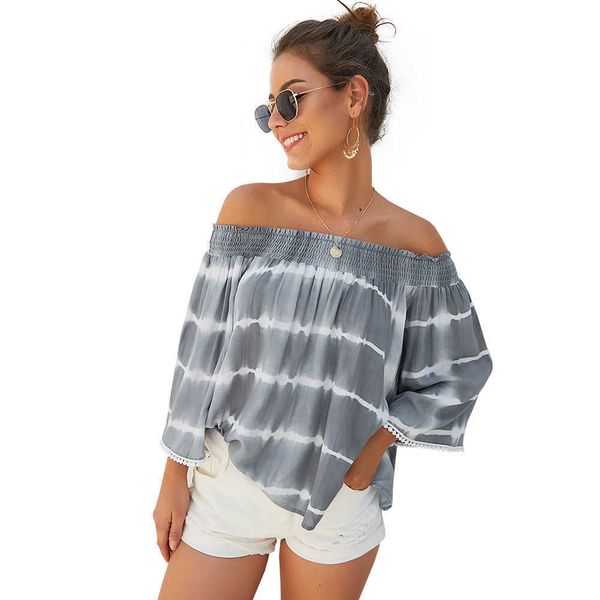 2021 fashion t shirts design women's one line shoulder quarter sleeve loose in early autumn of, White
2021 fashion t shirts design women's one line shoulder quarter sleeve loose in early autumn of, White
