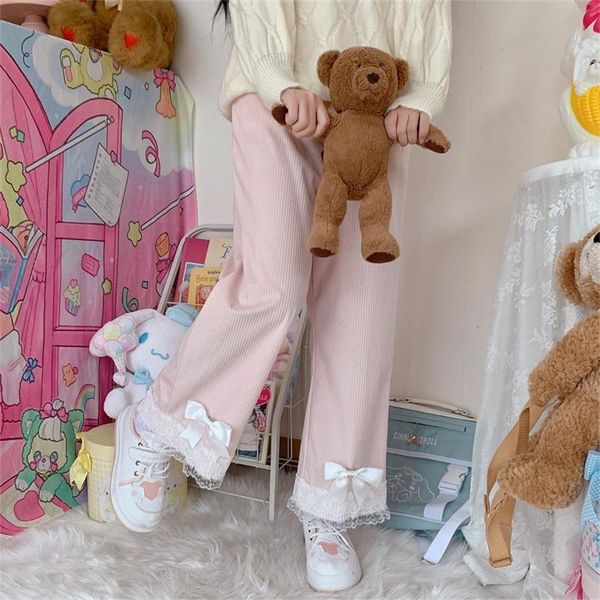 women's pants & capris preppy style japanese kawaii soft girl loose sweety lace bow elastic waist corduroy straight pant for women, Black;white
women's pants & capris preppy style japanese kawaii soft girl loose sweety lace bow elastic waist corduroy straight pant for women, Black;white