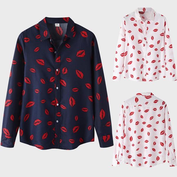 men's casual shirts long shirt turn-down collar button sleeve print lipstick men, White;black
men's casual shirts long shirt turn-down collar button sleeve print lipstick men, White;black