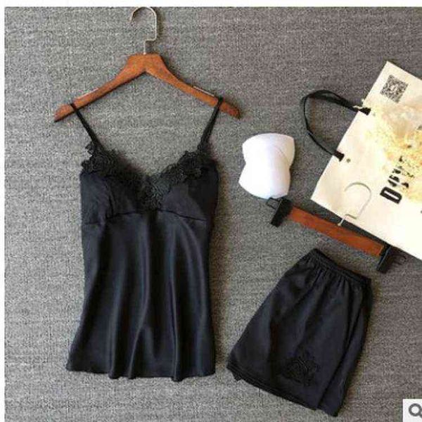 casual imitation silk two piece suit lace suspender home clothes pajamas 211202, Black;white
casual imitation silk two piece suit lace suspender home clothes pajamas 211202, Black;white