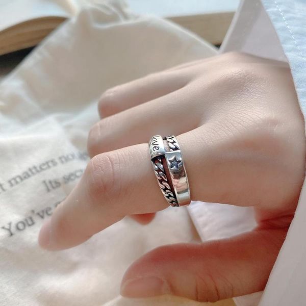cluster rings retro vintage authentic s925 sterling silver fine jewelry rows star "love" engraved braid band ring adjust tlj998, Golden;silver
cluster rings retro vintage authentic s925 sterling silver fine jewelry rows star "love" engraved braid band ring adjust tlj998, Golden;silver